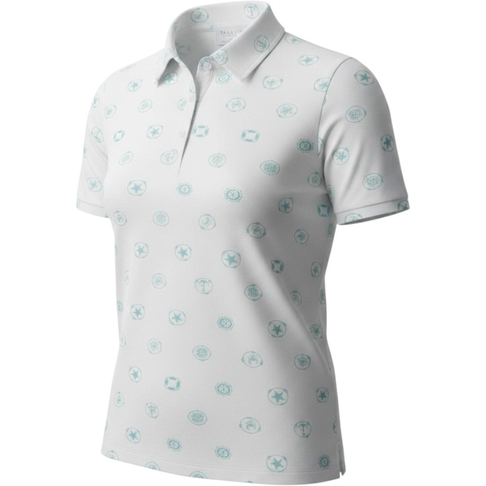 Talbots Woman White‎ Teal Nautical Print Polo Shirt Short Sleeve Cotton Blend 1X